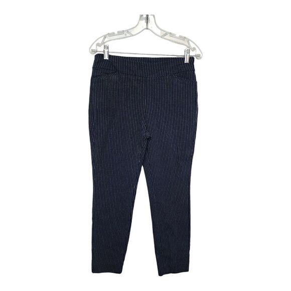 Chicos Women's Navy Blue Striped Stretch Pull-On Slim Leg Pants Size 0/US 4R - Picture 1 of 8
